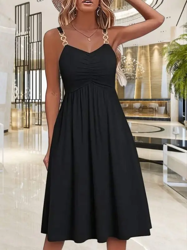 Women's Spaghetti Strap V Neck Short Viscose Dress - 2