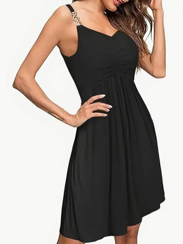 Women's Spaghetti Strap V Neck Short Viscose Dress - 3