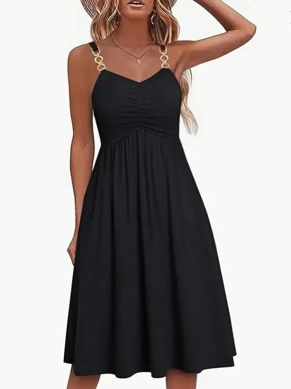 Women's Spaghetti Strap V Neck Short Viscose Dress - 5