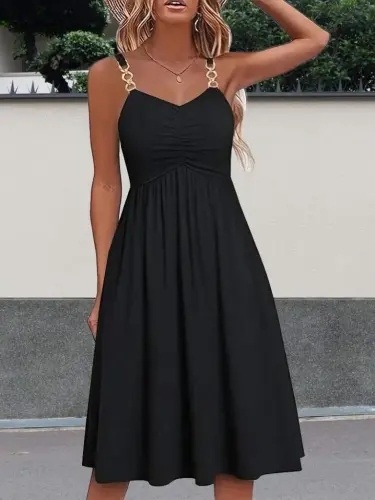 Women's Spaghetti Strap V Neck Short Viscose Dress - 6