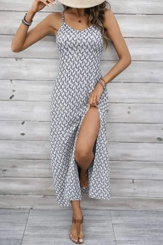 Women's Spaghetti Strap V-Neck Slit Long Supre Dress - 1