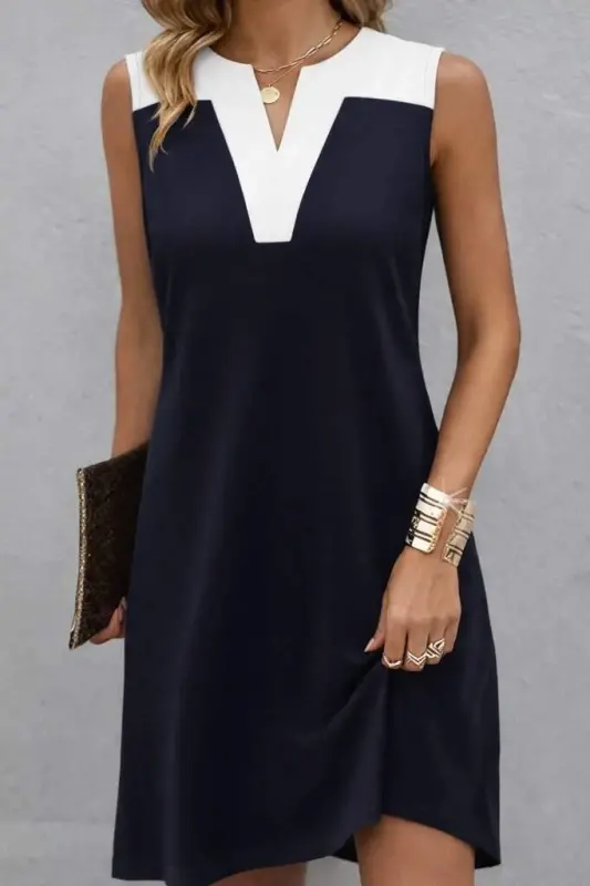 Women's Spaghetti Strap V-Neck Two-Tone Short Viscose Two-Thread Dress - 1