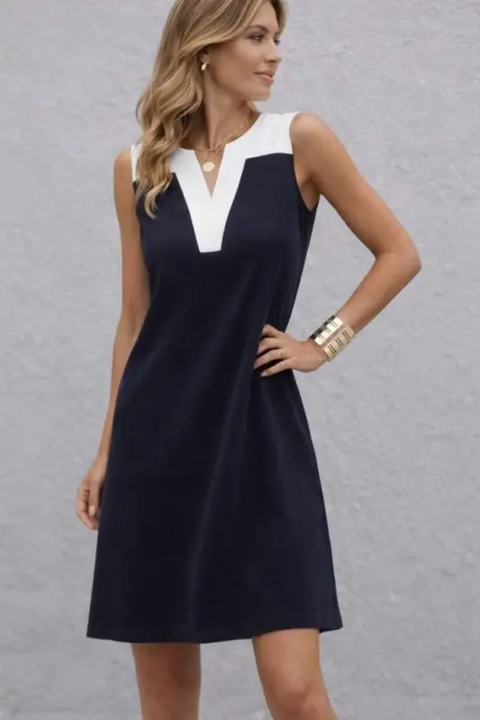 Women's Spaghetti Strap V-Neck Two-Tone Short Viscose Two-Thread Dress - 3