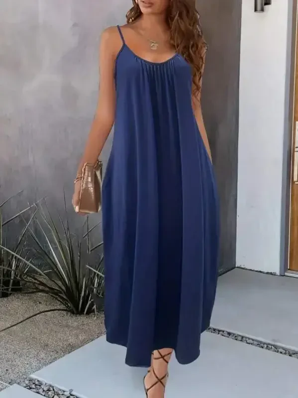 Women's Spaghetti Strap Wide V-Neck Viscose Dress - 3