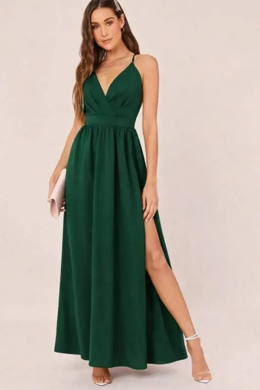 Women's Spaghetti Strap Wrap-Front Slit Detail Crepe Maxi Dress - 2