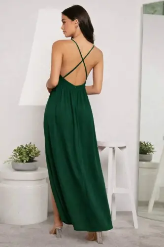 Women's Spaghetti Strap Wrap-Front Slit Detail Crepe Maxi Dress - 4