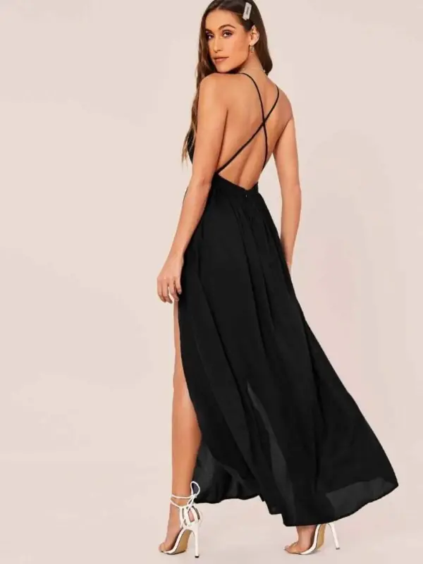 Women's Spaghetti Strap Wrap-Front Slit Detail Local Crepe Long Dress - 4
