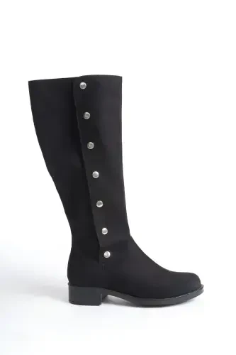 Women's Special Design Buttoned Design Suede Boots-Black Suede - SHOESERS (1)