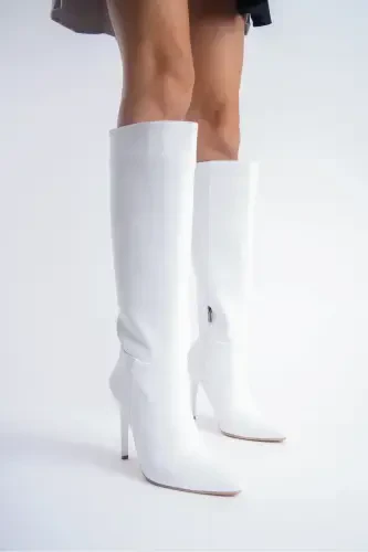 Women's Special Design Pointed Toe Half Zipper Stiletto High Heel Boots-White - 3