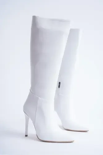 Women's Special Design Pointed Toe Half Zipper Stiletto High Heel Boots-White - 4