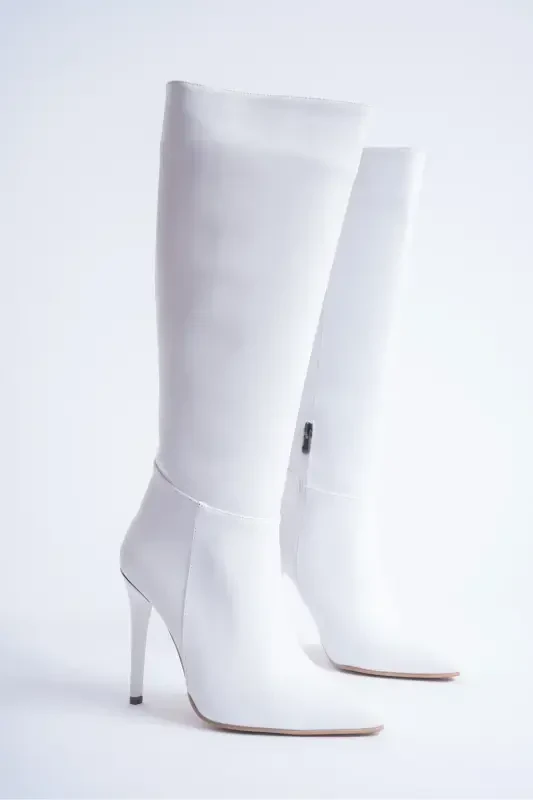 Women's Special Design Pointed Toe Half Zipper Stiletto High Heel Boots-White - 4