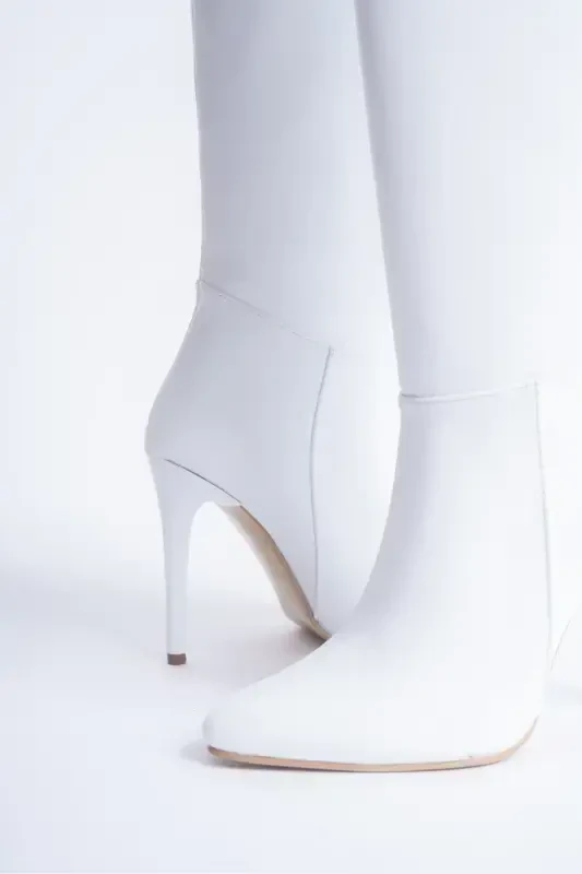 Women's Special Design Pointed Toe Half Zipper Stiletto High Heel Boots-White - 5