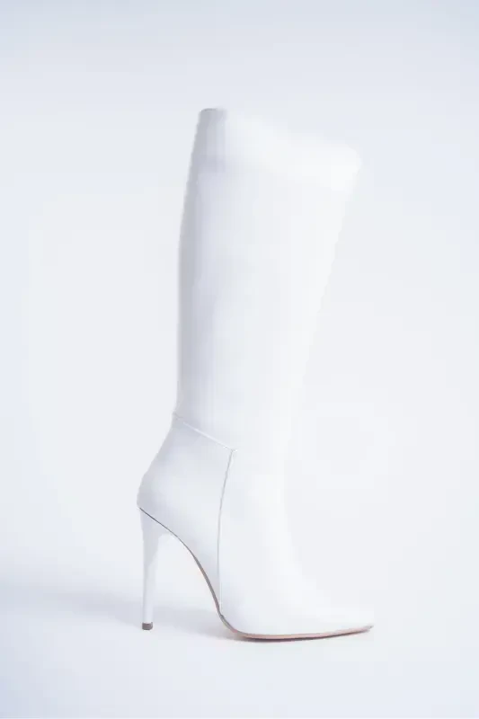 Women's Special Design Pointed Toe Half Zipper Stiletto High Heel Boots-White - 6
