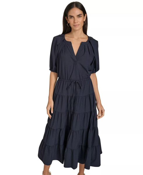 Women's Split-Neck Short-Sleeve Tiered Dress Indigo - 2