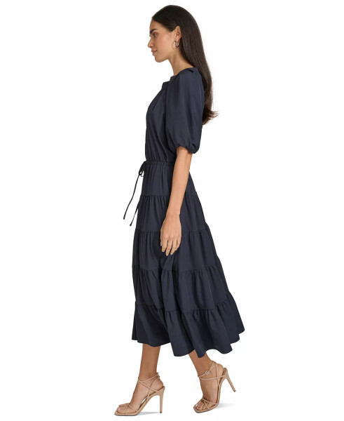 Women's Split-Neck Short-Sleeve Tiered Dress Indigo - 3