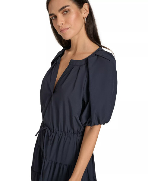 Women's Split-Neck Short-Sleeve Tiered Dress Indigo - 4