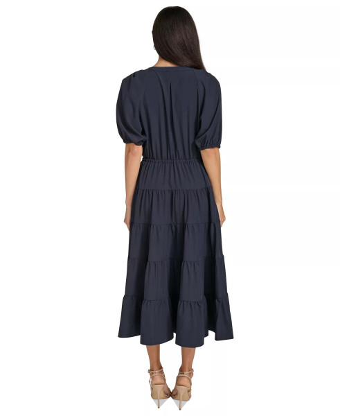 Women's Split-Neck Short-Sleeve Tiered Dress Indigo - 5