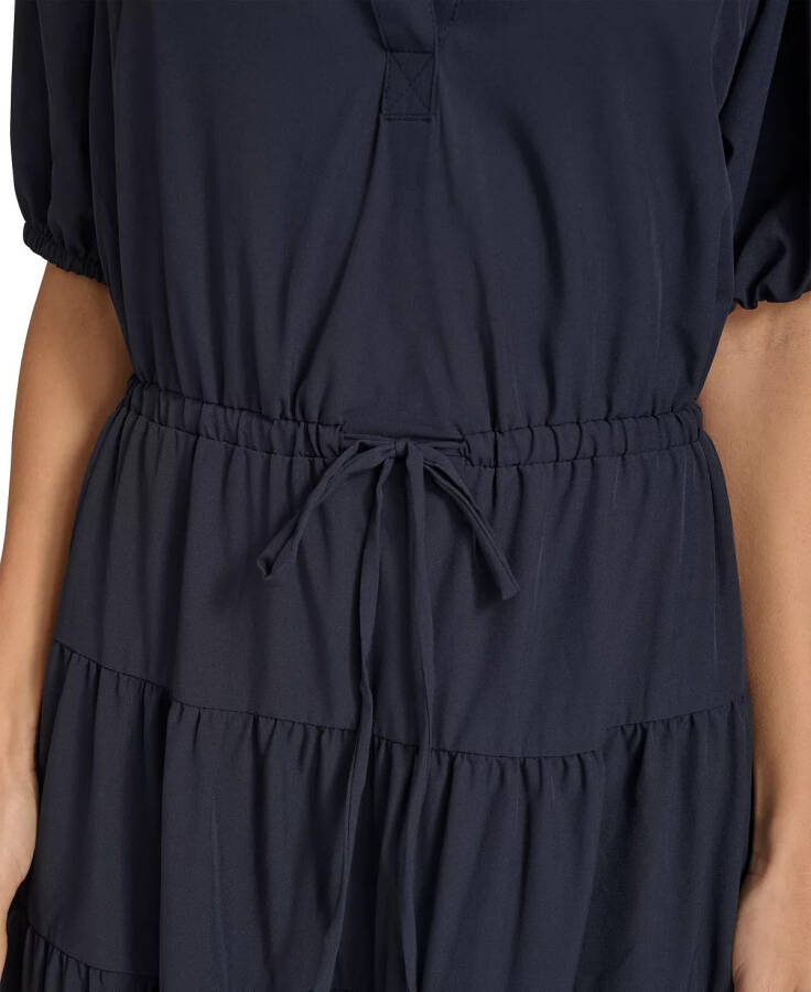 Women's Split-Neck Short-Sleeve Tiered Dress Indigo - 6