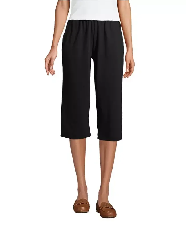 Women's Sport Knit High Rise Elastic Waist Capri Pants-Black - 1