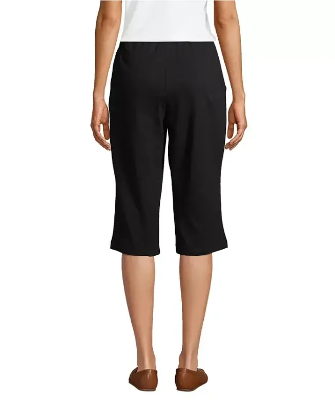 Women's Sport Knit High Rise Elastic Waist Capri Pants-Black - 2