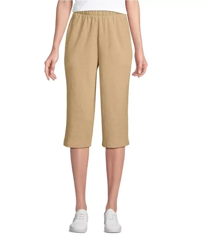 Women's Sport Knit High Rise Elastic Waist Capri Pants - French pecan heather - 1
