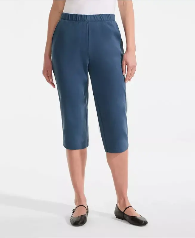 Women's Sport Knit High Rise Elastic Waist Capri Pants - Nightfall blue - LANDS' END