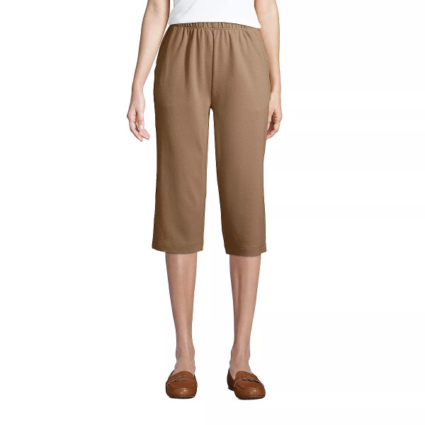 Women's Sport Knit High Rise Elastic Waist Capri Pants Rich Camel - 8