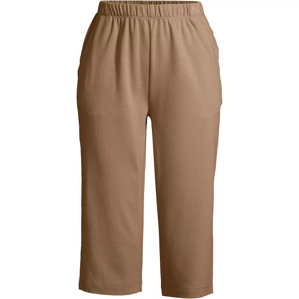 Women's Sport Knit High Rise Elastic Waist Capri Pants Rich Camel - 5