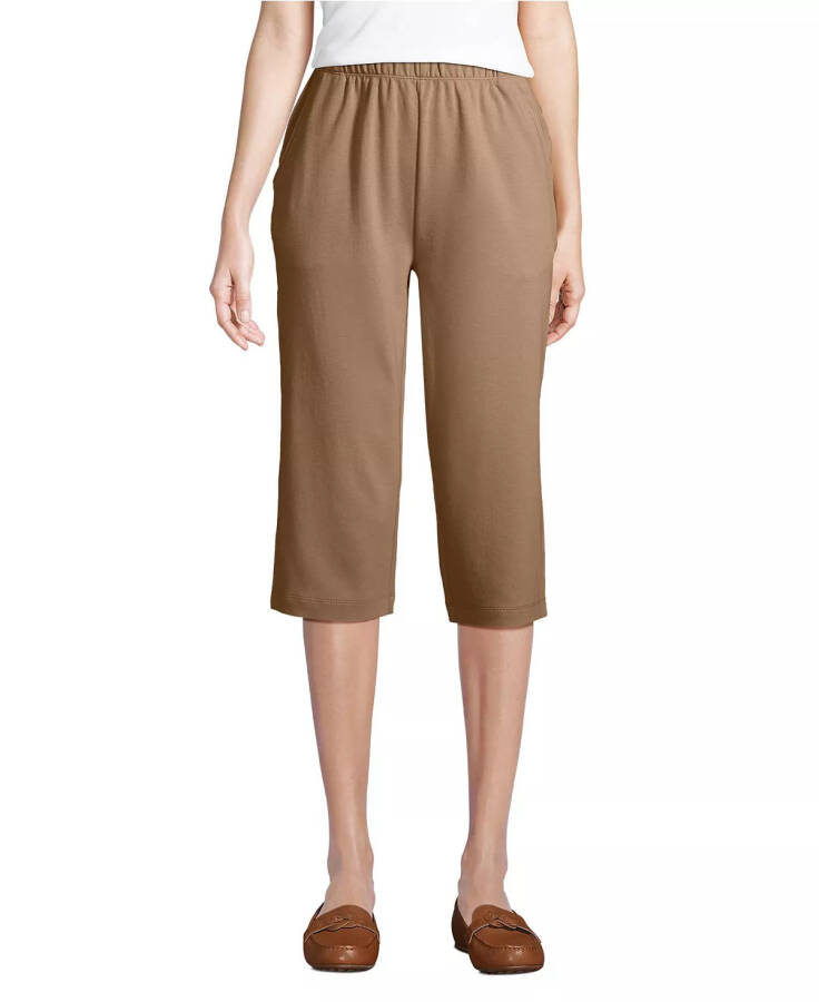 Women's Sport Knit High Rise Elastic Waist Capri Pants Rich Camel - 4