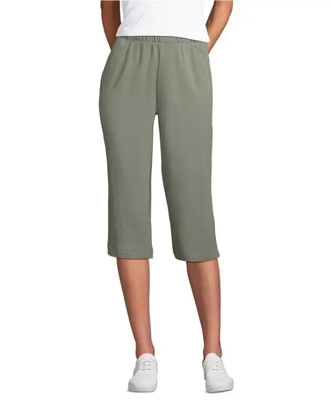 Women's Sport Knit High Rise Elastic Waist Capri Pants - Sage - LANDS' END