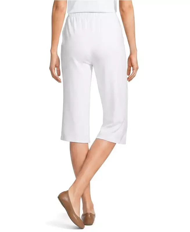 Women's Sport Knit High Rise Elastic Waist Capri Pants - White - 3