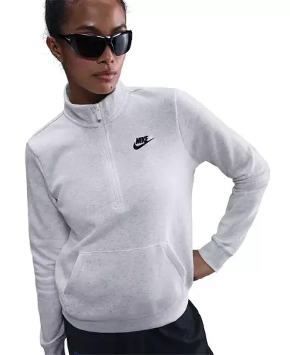 Women's Sportswear Club Fleece 1/2-Zip Sweatshirt - Birch Heather/Black - 3