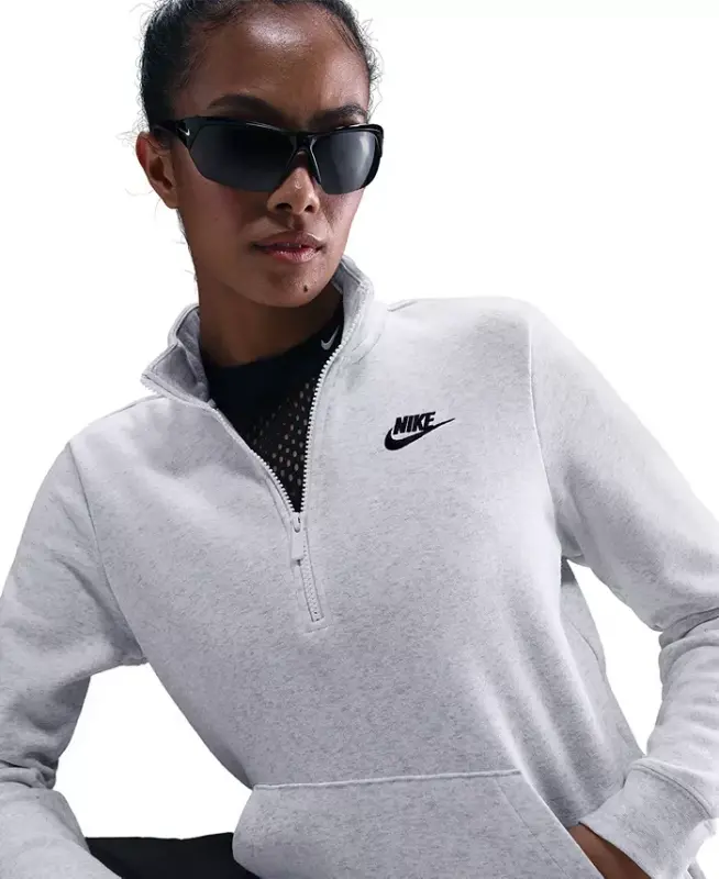 Women's Sportswear Club Fleece 1/2-Zip Sweatshirt - Birch Heather/Black - 5