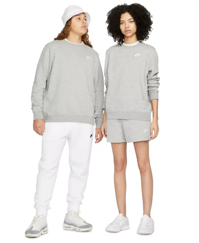 Women's Sportswear Club Fleece Crewneck Sweatshirt-Dark Grey Heather/white - 5