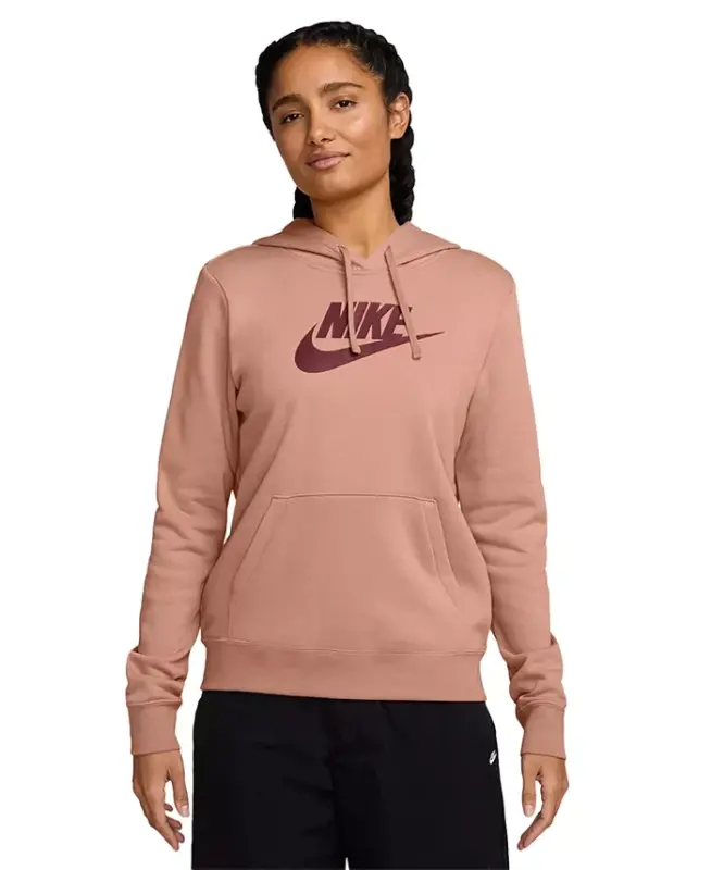 Women's Sportswear Club Fleece Logo Pullover Hoodie - Rose Gold/dark Team Red - NIKE
