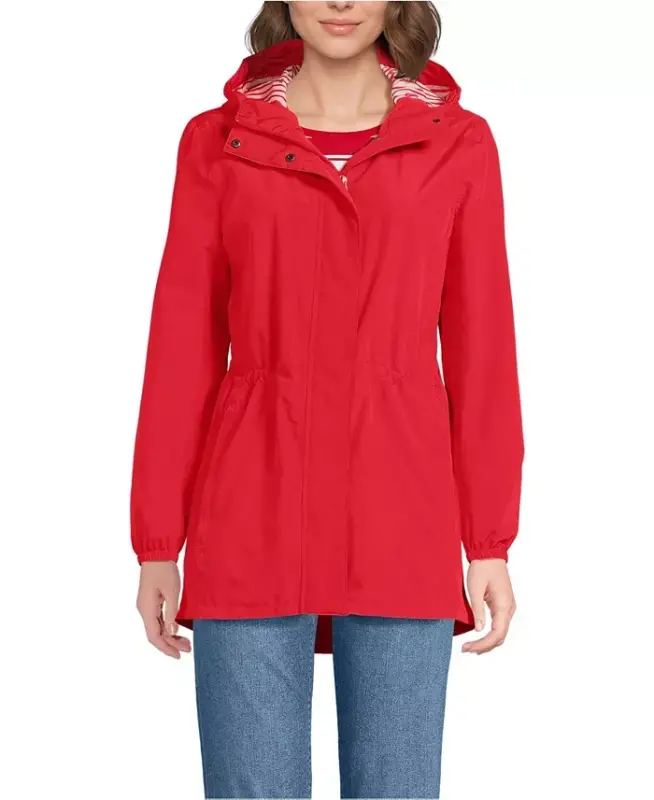 Women's Squall Packable Waterproof Raincoat - Compass red/cherries - LANDS' END