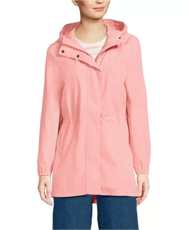 Women's Squall Packable Waterproof Raincoat - Sunset coral pink - LANDS' END