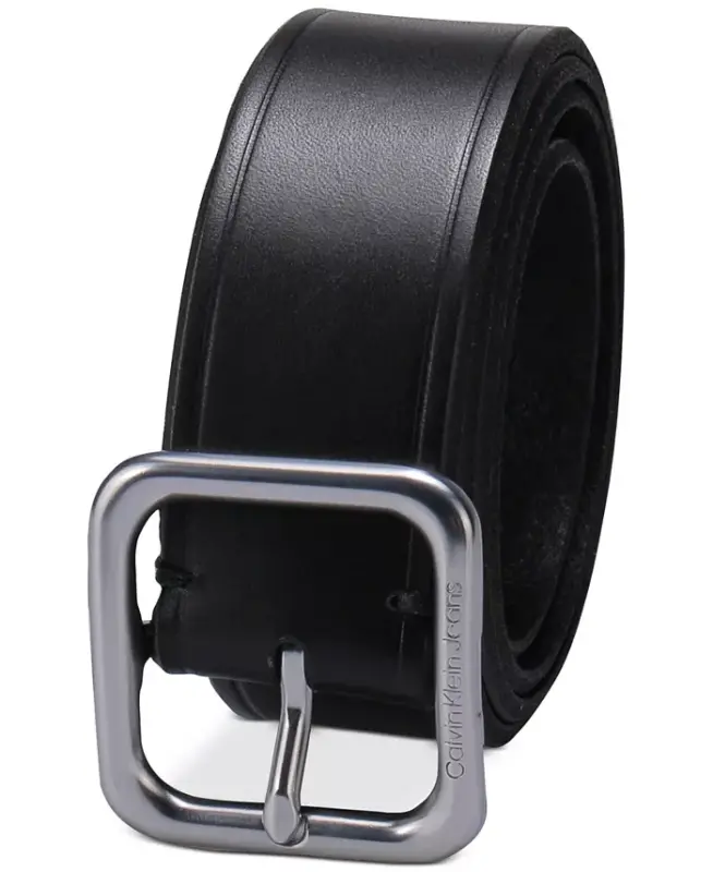 Women’s Square Center Bar Buckle Casual Leather Belt-Black - 2