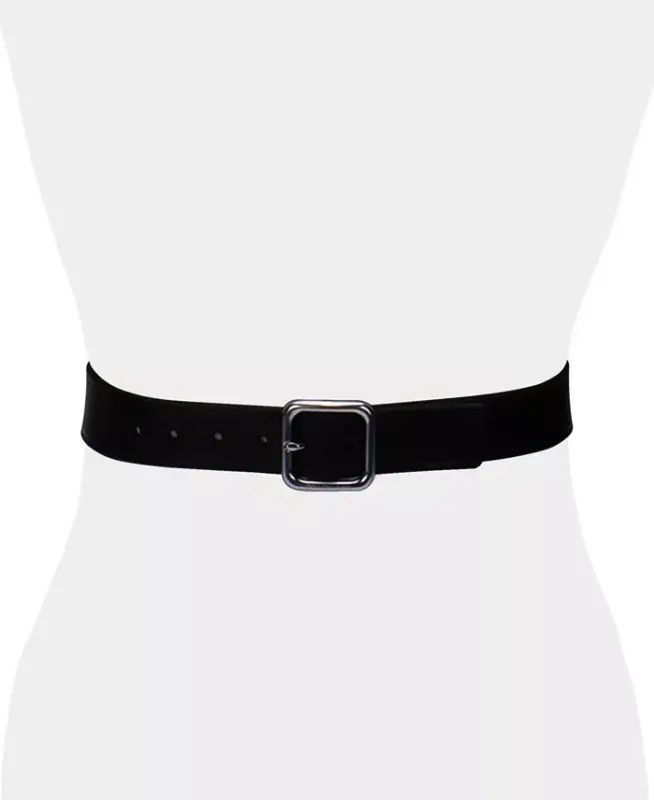Women’s Square Center Bar Buckle Casual Leather Belt-Black - 5