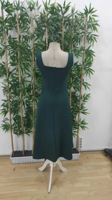 Women's Square Neck Midi Imported Crepe Dress - 9