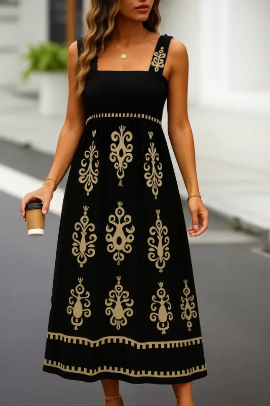 Women's Square Neck Sleeveless Guipure Detailed Patterned Supreme Dress - 1