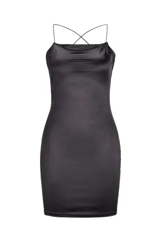 Women's Square Neck Slim Fit Black Dress (12248800) - 7