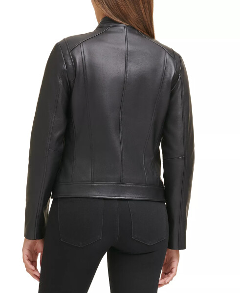 Women's Stand-Collar Leather Moto Coat, Created for Modazone Black - 2