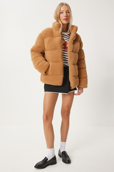 Women's Stand Collar Plush Puffer Jacket QA00002 - HAPPINESS İSTANBUL (1)