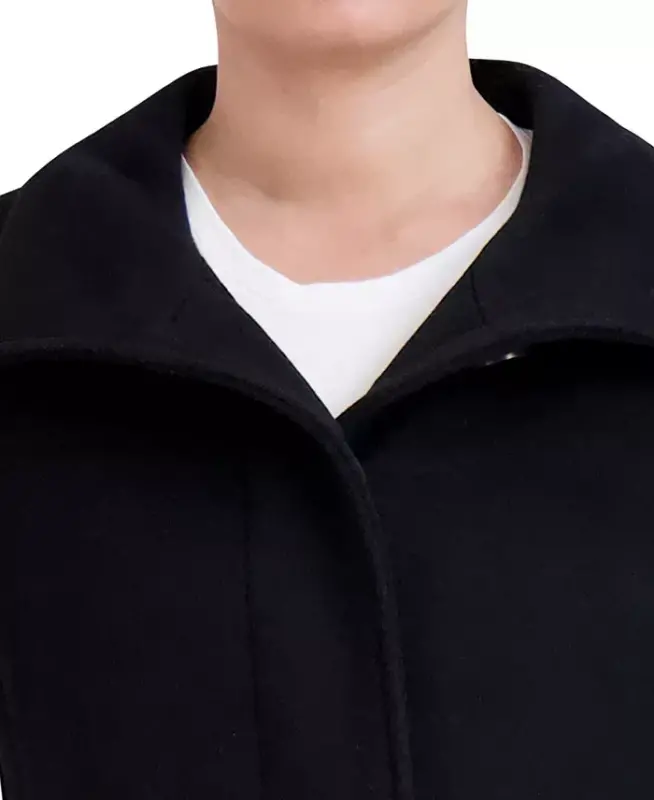 Womens Stand-Collar Single-Breasted Wool Blend Coat-Black - 5