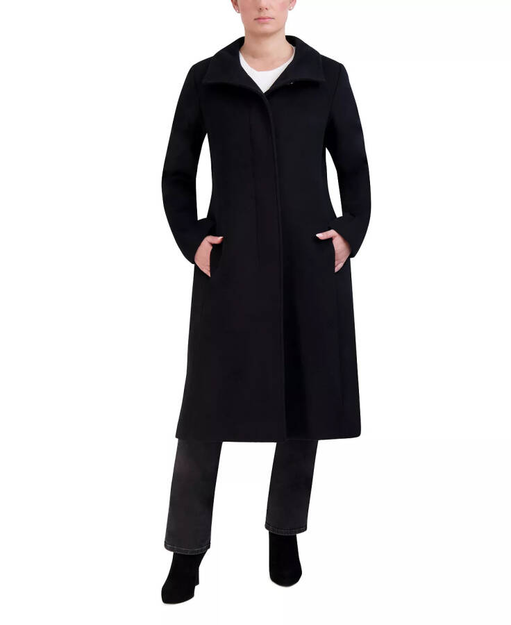 Womens Stand-Collar Single-Breasted Wool Blend Coat Black - 6