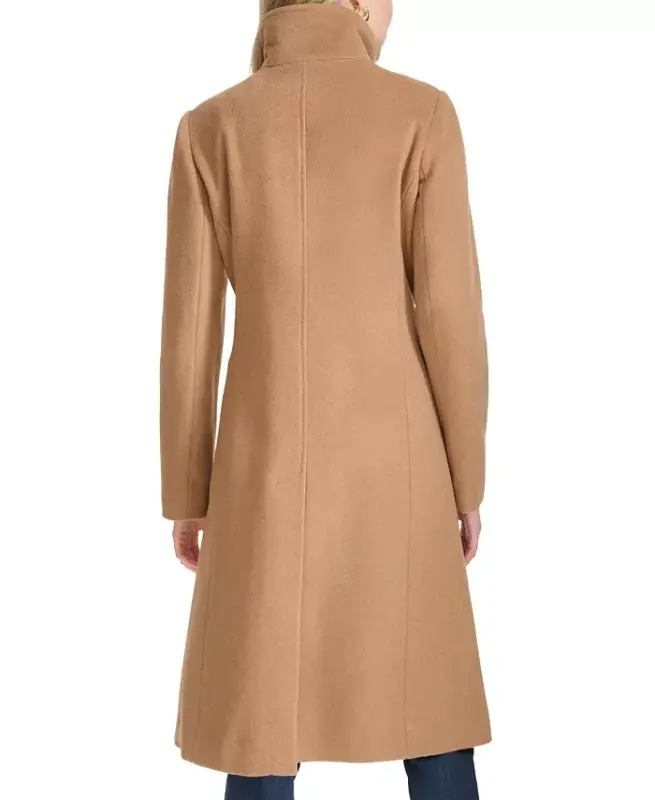 Womens Stand-Collar Single-Breasted Wool Blend Coat - Camel - 2
