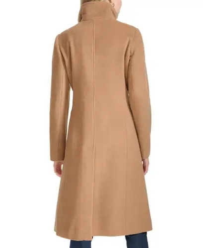 Womens Stand-Collar Single-Breasted Wool Blend Coat - Camel - COLE HAAN (1)