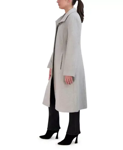 Womens Stand-Collar Single-Breasted Wool Blend Coat - Gray - 2