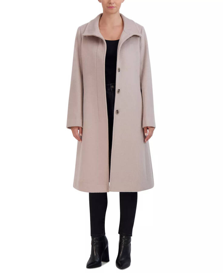 Womens Stand-Collar Single-Breasted Wool Blend Coat Stone - 1